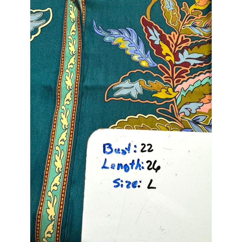 Rachel Zoe button up shirt tropical floral vacation resort green women L New - Picture 5 of 5